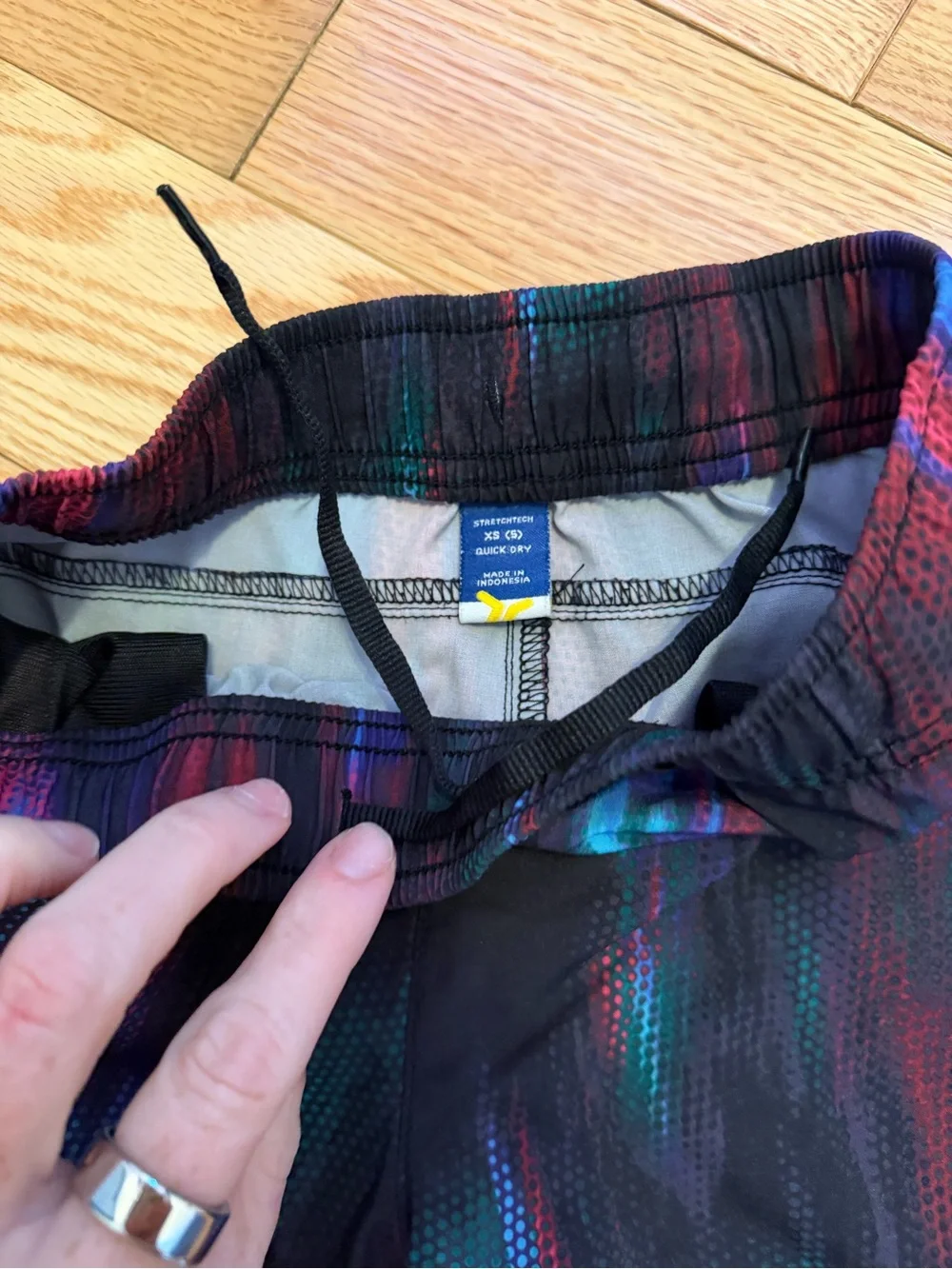 Old Navy Black Shorts with Red, Blue & Green Brushstroke Print